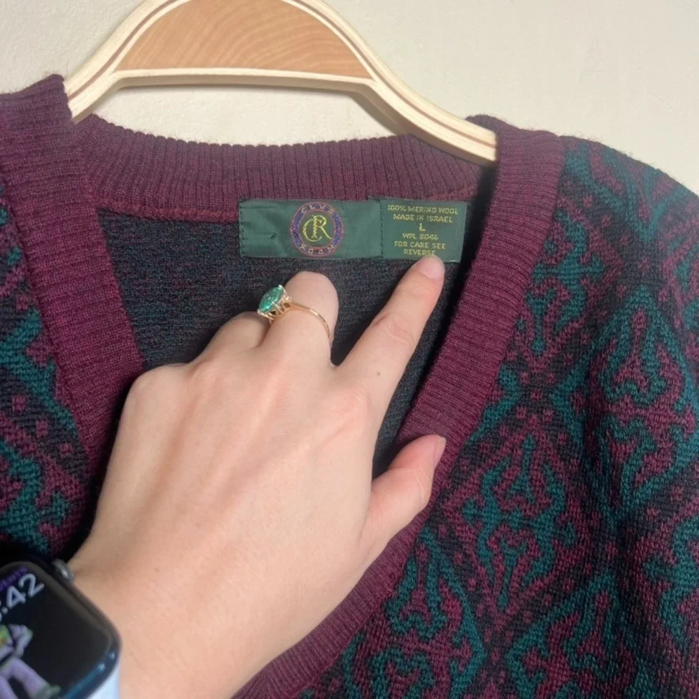 Club Room Men's Large Geometric‎ Merino Wool Blend Pullover Sweater Vest Maroon